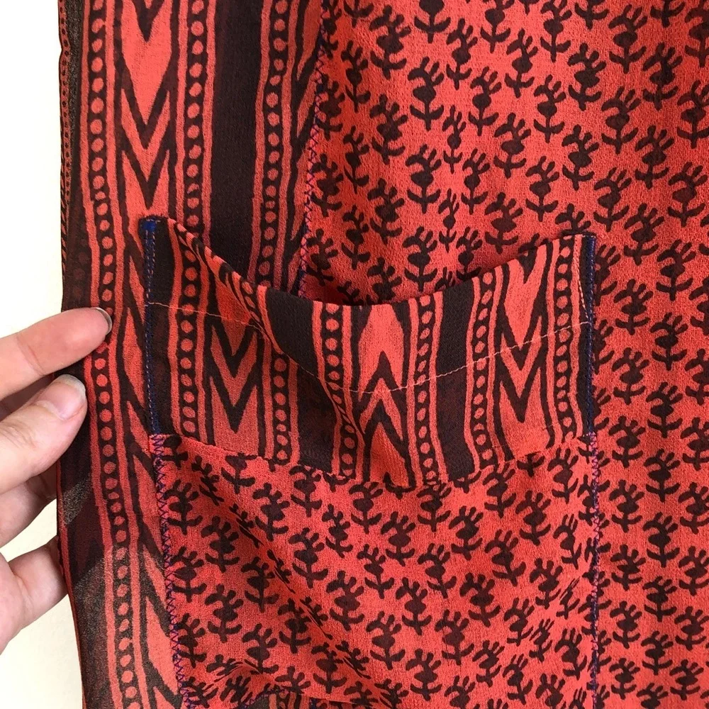 Free People Boho Red Patterned Peasant Tunic Top